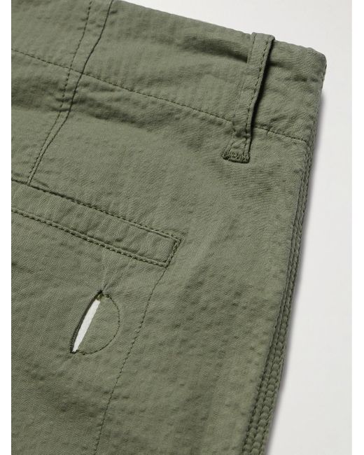 Folk Green Assembly Tapered Stretch-cotton Seersucker Trousers for men