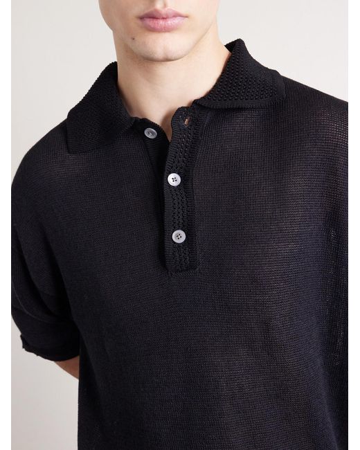 A Kind Of Guise Blue Open-Knit Organic Cotton And Linen-Blend Polo Shirt for men