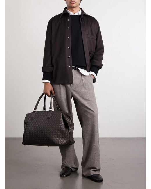 Officine Creative Black Armor/019 Woven Leather Weekend Bag for men