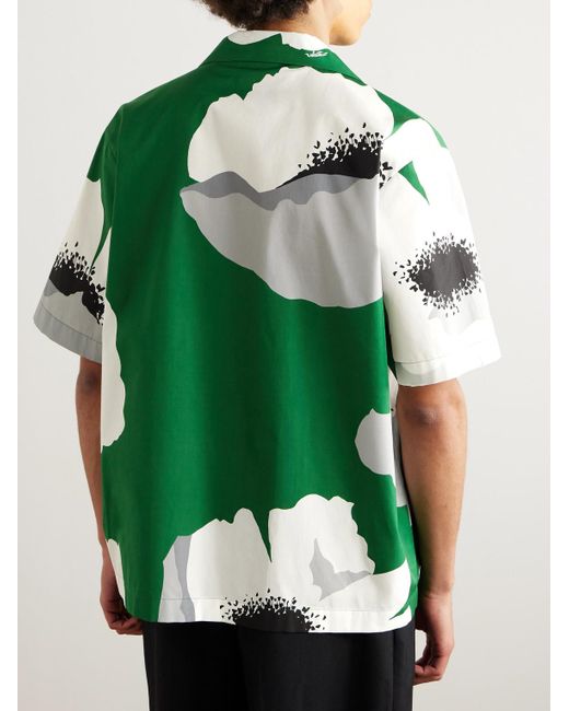 Valentino Garavani Green Camp-collar Floral-print Cotton-poplin Shirt for men