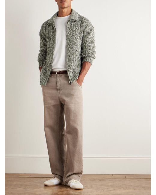 Piacenza 1733 Gray Cable-knit Virgin Wool Zip-up Sweater for men