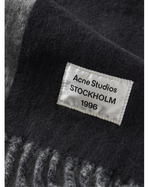 Acne Black Volly Colour-Block Fringed Logo-Appliquéd Alpaca-Blend Scarf for men