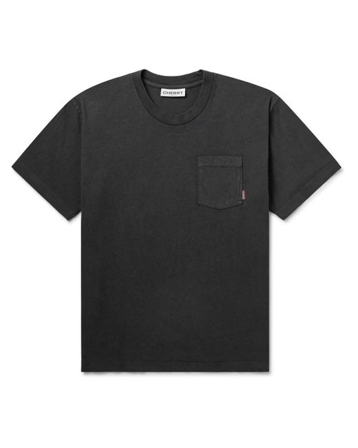 CHERRY LA Black Logo-appliquéd Garment-dyed Cotton-jersey T-shirt for men