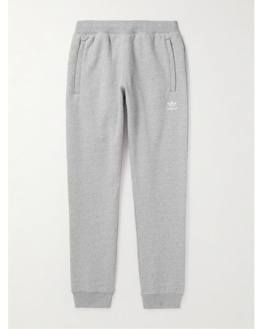 Adidas Originals Gray Essentials Tapered Logo-embroidered Cotton-blend Jersey Sweatpants for men