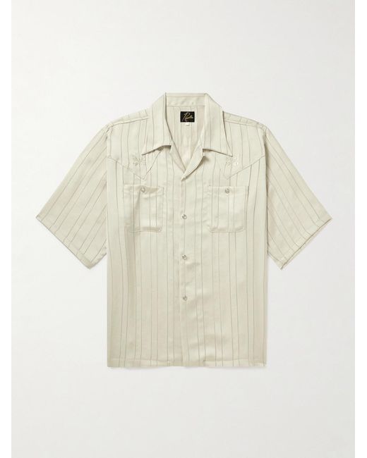 Needles Natural Camp-Collar Logo-Embroidered Striped Georgette Western Shirt for men