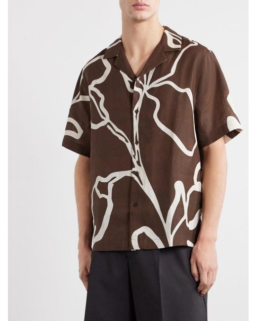 Frescobol Carioca Brown Roberto Floral-Print Linen Shirt for men