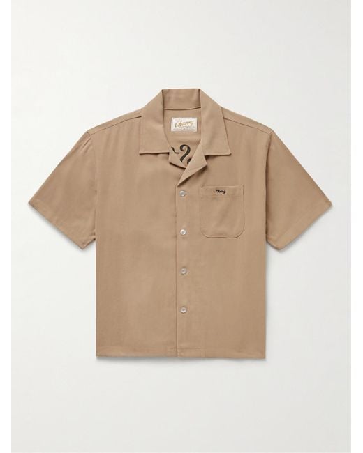 CHERRY LA Natural Camp-collar Embroidered Twill Shirt for men