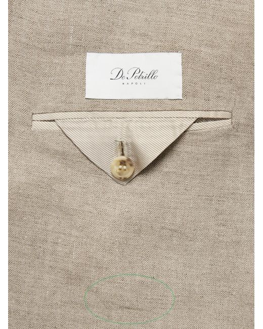 De Petrillo Natural Double-Breasted Herringbone Linen Blazer for men
