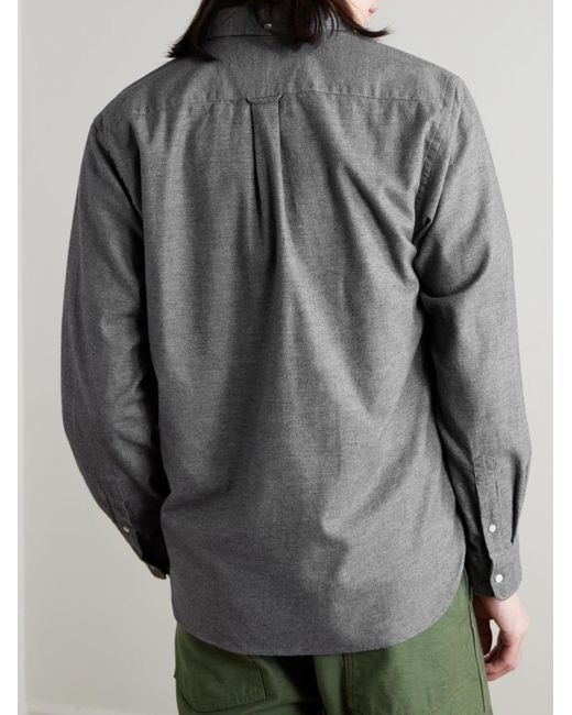 Beams Plus Gray Button-Down Collar Cotton-Flannel Shirt for men