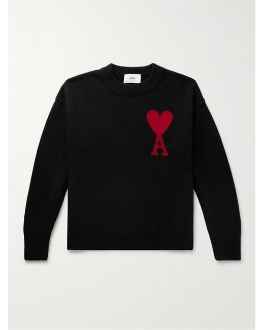 AMI Black Adc Logo-intarsia Virgin Wool Sweater for men