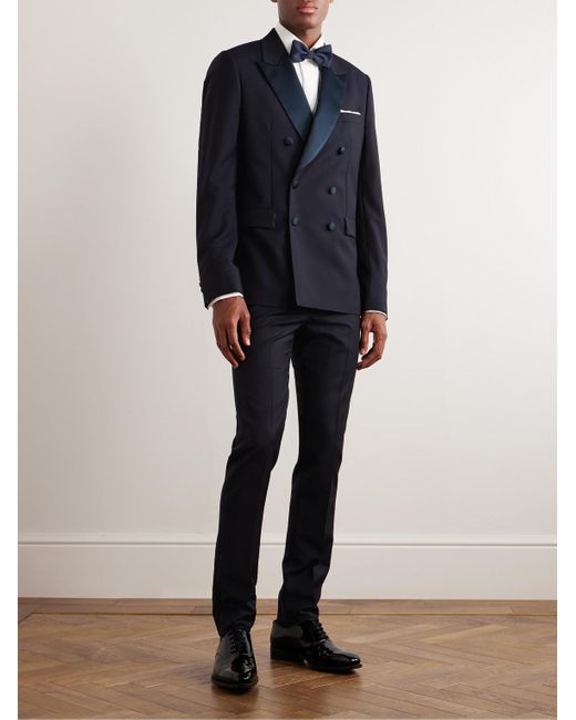 Paul Smith Blue Slim-fit Double-breasted Satin-trimmed Wool And Mohair-blend Tuxedo Jacket for men