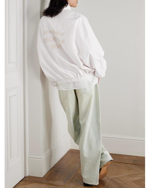 Acne White Olandios Logo-Embroidered Cotton And Nylon-Blend Bomber Jacket for men