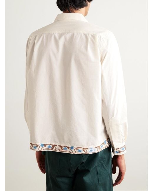 Nouveau Vine Camp-Collar Embroidered Cotton-Poplin Shirt di Bode in Natural da Uomo