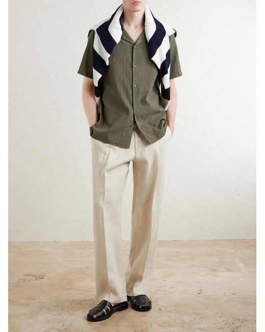 NN07 Natural Kay 1454 Straight-Leg Pleated Linen Trousers for men