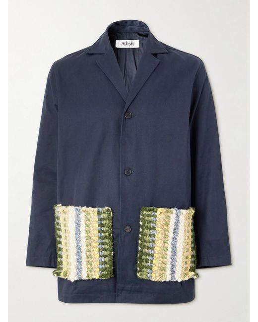Adish Blue Wool-Trimmed Cotton-Twill Overcoat for men