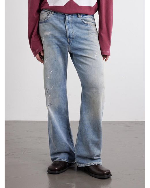 Acne Blue Stain-Printed Straight-Leg Cotton Jeans for men