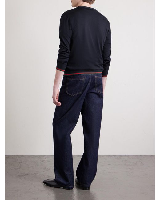 Gucci Blue Webbing-Trimmed Wool Cardigan for men