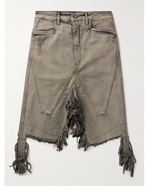 Rick Owens Gray Distressed Frayed Denim Skirt for men