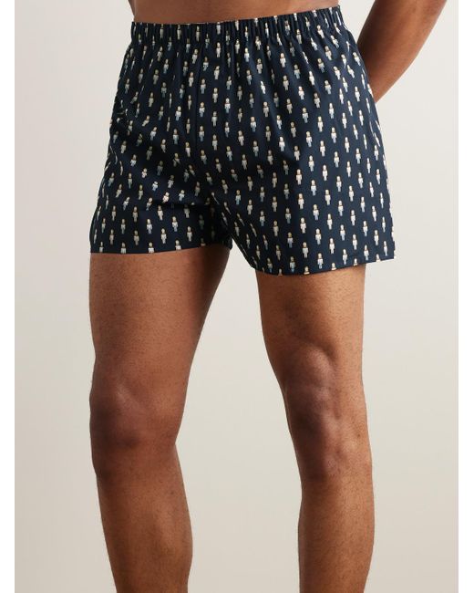 Sunspel Black Printed Cotton Boxer Shorts for men