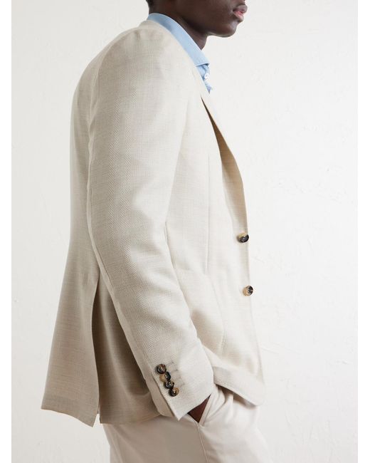 Canali Natural Kai Herringbone Wool, Linen And Silk-Blend Blazer for men