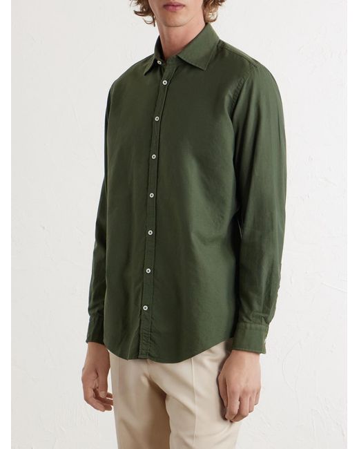 Massimo Alba Green Genova Cotton-Chambray Shirt for men