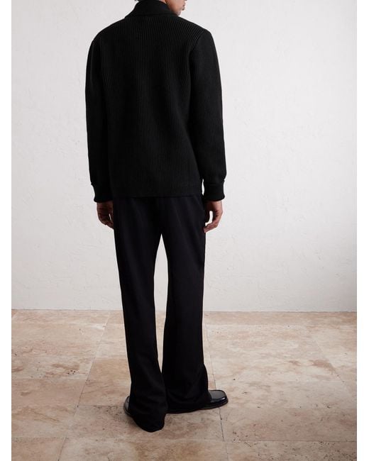 William Lockie Black Duncan Shawl-collar Ribbed Merino Wool And Cashmere-blend Cardigan for men