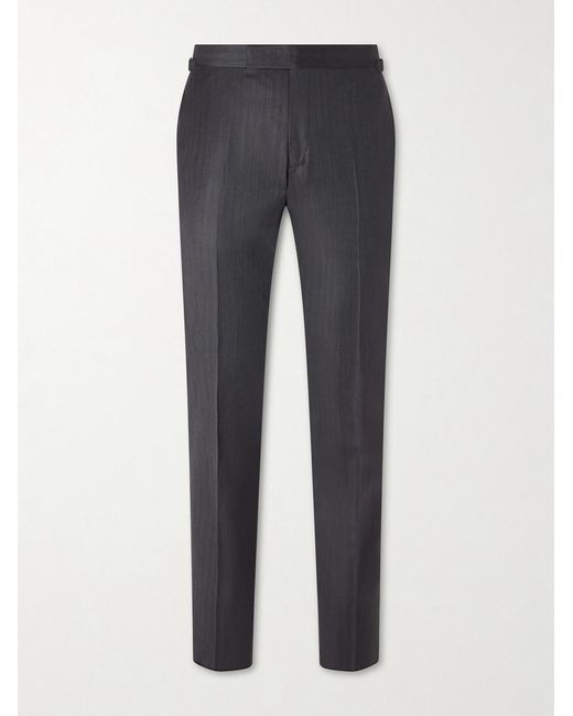 Tom Ford Blue Straight-Leg Herringbone Wool And Silk-Blend Suit Trousers for men