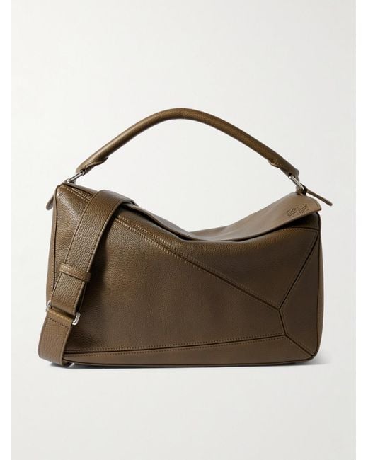 Loewe Puzzle Edge Large Umhängetasche aus vollnarbigem Leder mit Logoprägung in Brown für Herren