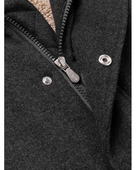 Brunello Cucinelli Black Shearling-Trimmed Cashmere Bomber Jacket for men