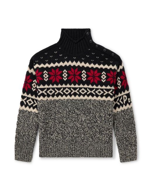 Polo Ralph Lauren Gray Jacquard-Knit Wool, Linen And Cotton-Blend Rollneck Sweater for men
