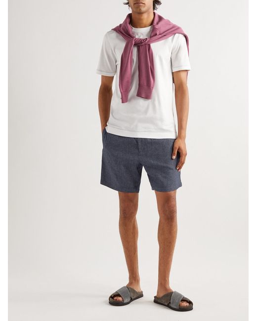 Mr P. Blue Straight-Leg Chambray Drawstring Shorts for men