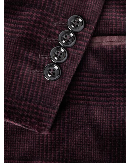 Brunello Cucinelli Purple Slim-fit Satin-trimmed Prince Of Wales Checked Cotton-velvet Tuxedo Jacket for men