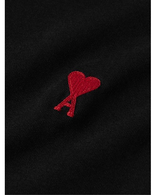 AMI Black Logo-Embroidered Organic Cotton-Jersey T-Shirt for men