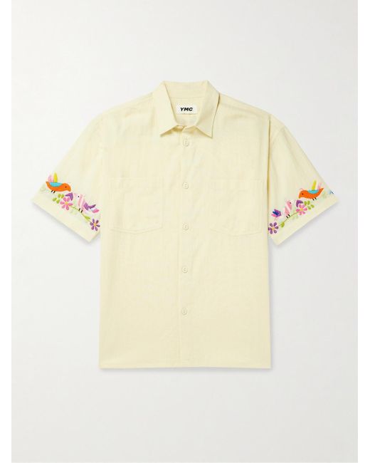 YMC Mitchum Hemd aus einer Baumwoll-Leinenmischung mit Stickereien in Natural für Herren