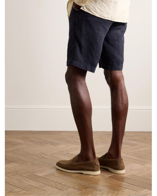Massimo Alba Blue Alaccia Straight-leg Pleated Linen Bermuda Shorts for men
