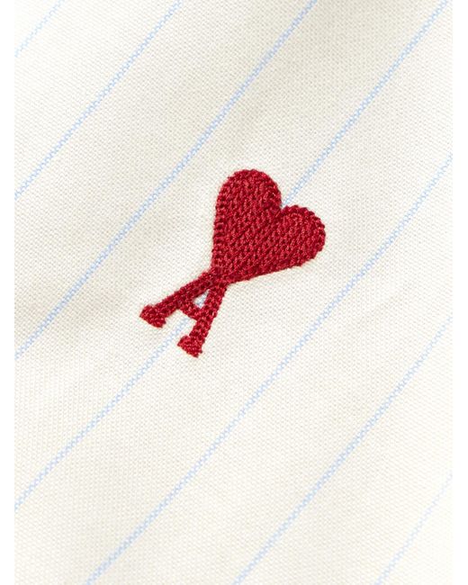 AMI White Button-down Collar Logo-embroidered Striped Cotton Shirt for men