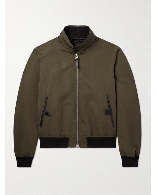 Tom Ford Green Leather-trimmed Cotton And Silk-blend Bomber Jacket for men