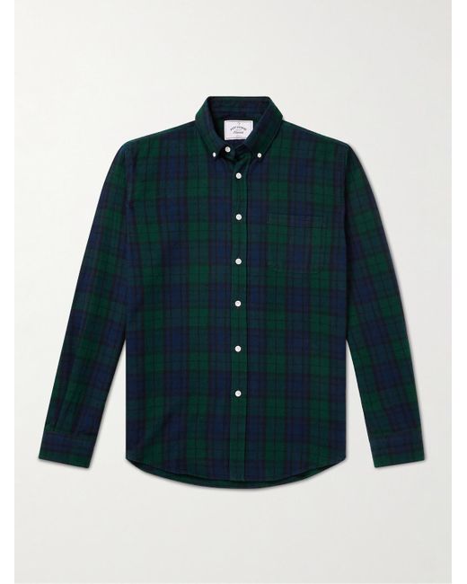Portuguese Flannel Green Bonfim Button-Down Collar Checked Cotton-Flannel Shirt for men