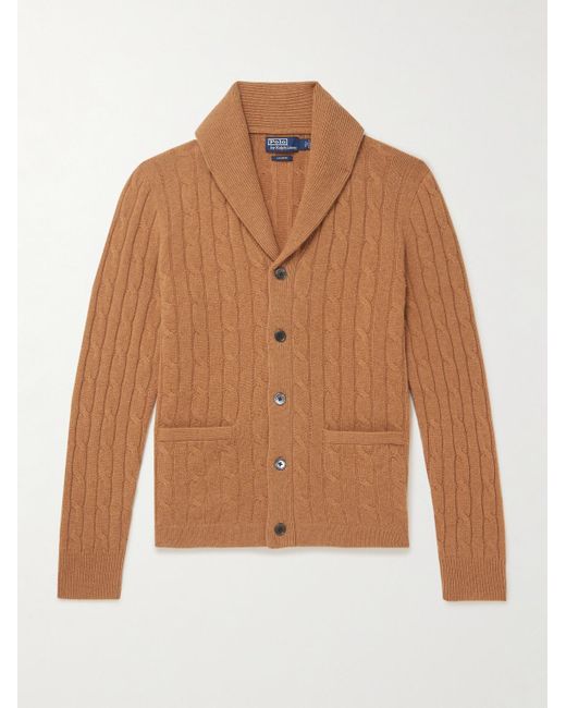 Polo Ralph Lauren Brown Shawl-collar Cable-knit Cashmere Cardigan for men