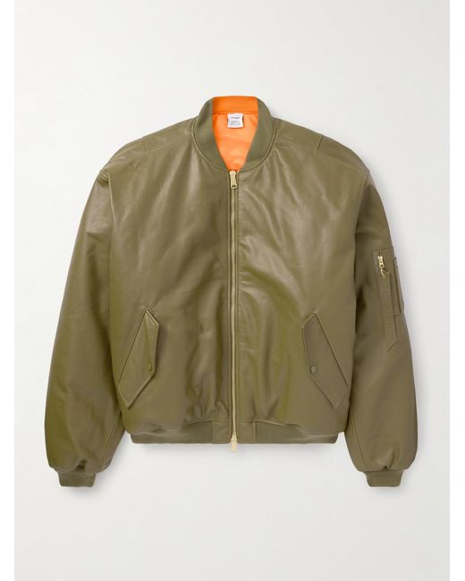 Vetements Green Oversized Leather Bomber Jacket for men