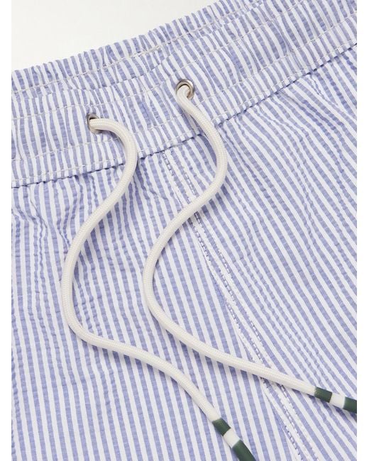 Hartford Blue Slim-Fit Mid-Length Striped Seersucker Swim Shorts for men