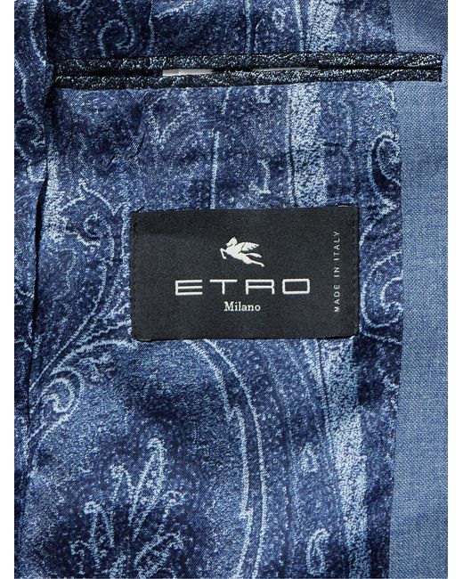Etro Blue Silk And Cashmere-Blend Suit Jacket for men