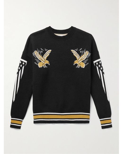Rhude Black Logo-embroidered Intarsia Cotton And Cashmere-blend Sweater for men