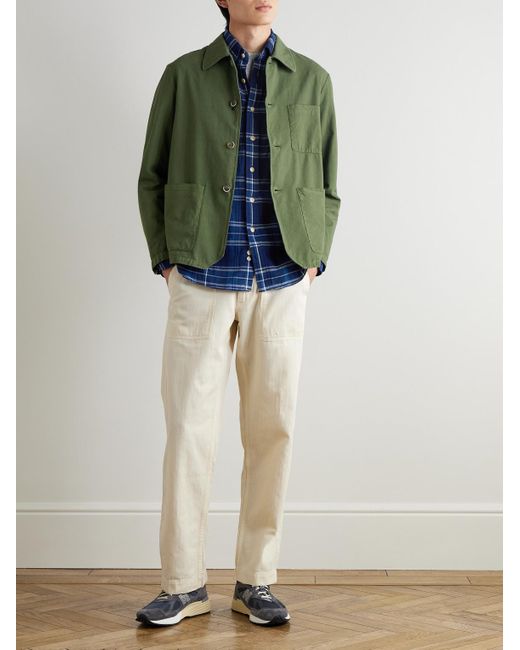 Drake's Natural Tapered Herringbone Cotton And Linen-Blend Twill Trousers for men