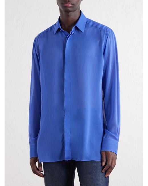 Tom Ford Blue Micro-Striped Silk-Organza Shirt for men