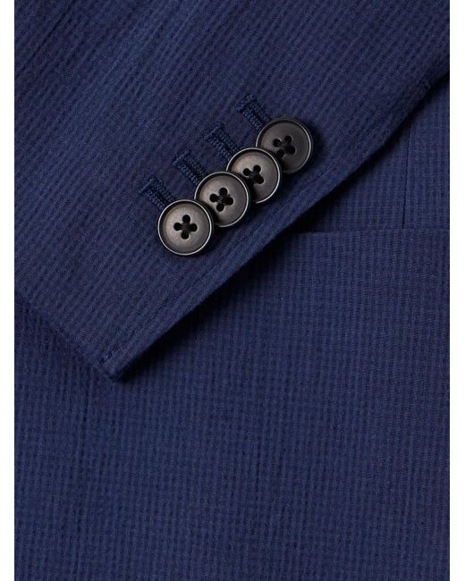 Club Monaco Blue Slim-fit Unstructured Cotton-blend Seersucker Blazer for men
