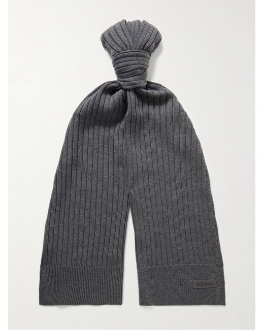 Gucci Gray Logo-Appliquéd Ribbed Wool Scarf for men