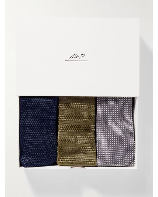 Mr P. Blue Set Of Three 7cm Knitted Silk Ties for men