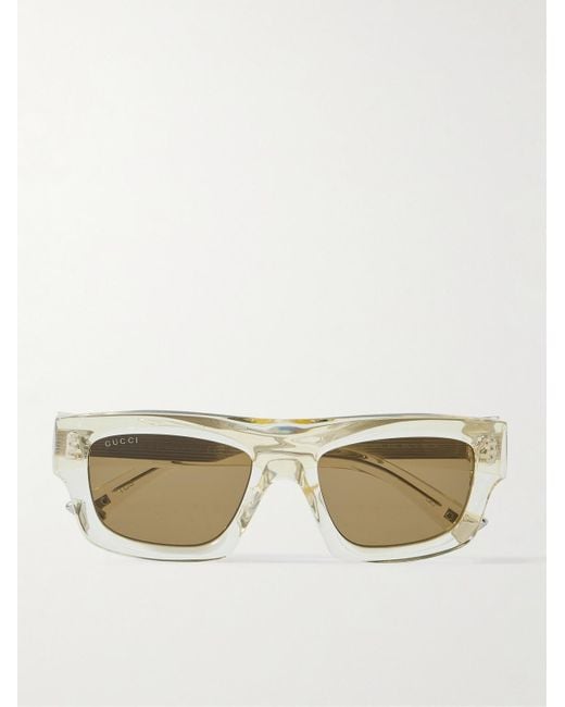 Gucci Natural Rectangular-Frame Recycled-Acetate Sunglasses for men