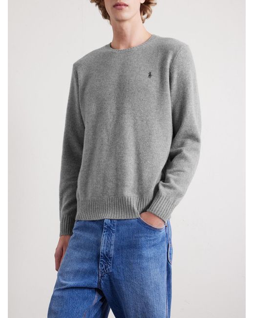 Polo Ralph Lauren Gray Logo-embroidered Wool And Cashmere-blend Sweater for men